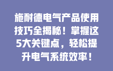 施耐德電氣產(chǎn)品使用技巧全揭秘！掌握這5大關(guān)鍵點(diǎn)，輕松提升電氣系統(tǒng)效率！ 一