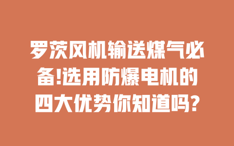 羅茨風(fēng)機(jī)輸送煤氣必備!選用防爆電機(jī)的四大優(yōu)勢你知道嗎? 一