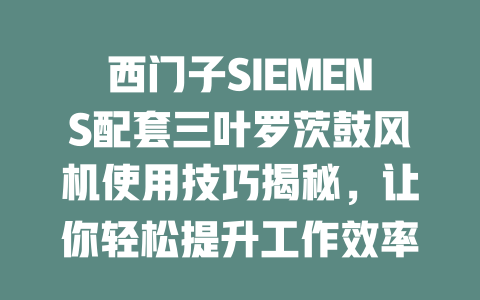 西門子SIEMENS配套三葉羅茨鼓風(fēng)機(jī)使用技巧揭秘，讓你輕松提升工作效率！ 一