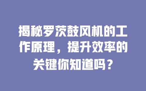 揭秘羅茨鼓風(fēng)機的工作原理，提升效率的關(guān)鍵你知道嗎？ 一